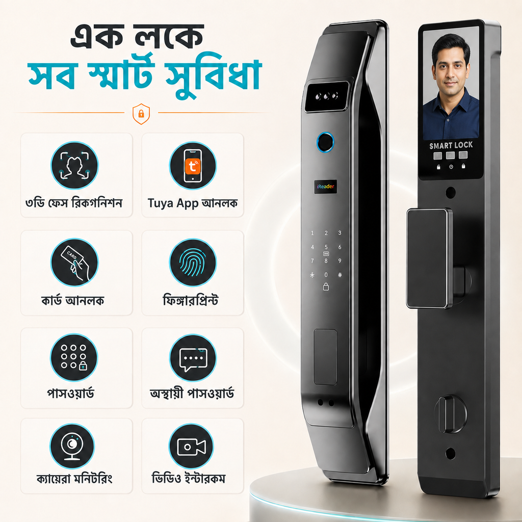 Tuya Wi‑Fi 3D ফেস রিকগনিশন স্মার্ট ডোর লক