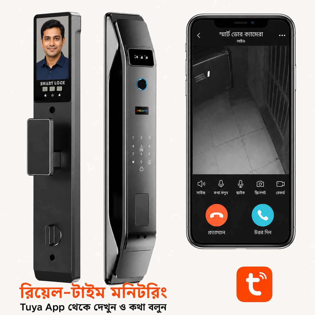 Tuya Wi‑Fi 3D ফেস রিকগনিশন স্মার্ট ডোর লক