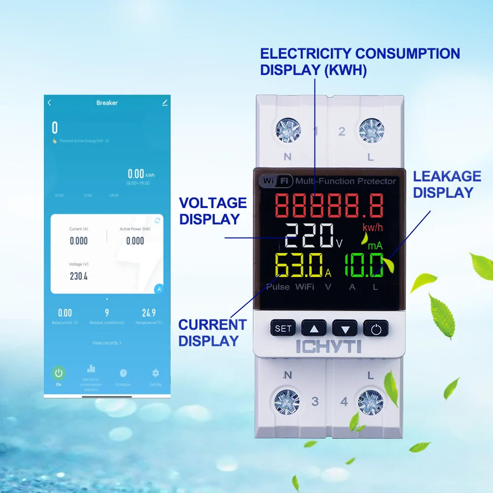 Single Phase WiFi Voltage Protector CHVP-63 63A 220V DIN Rail