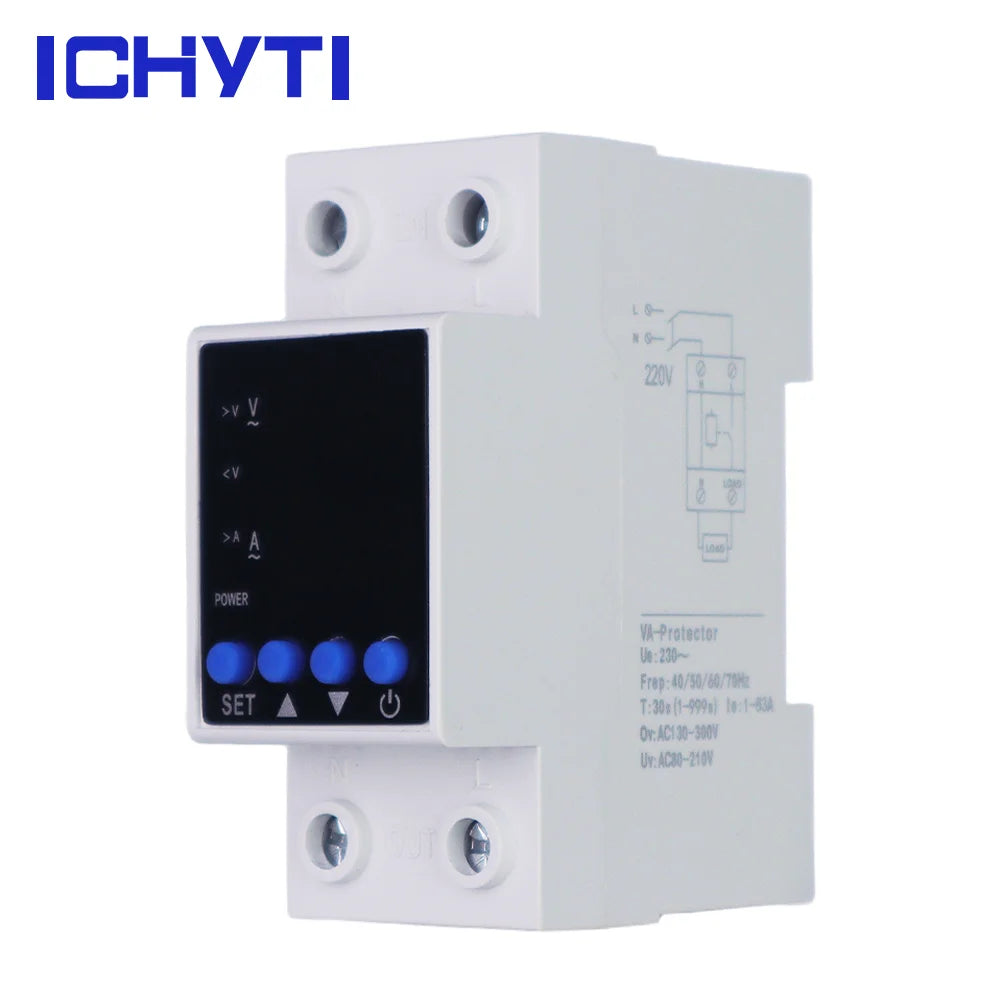 Single Phase Adjustable Voltage Protector Relay CHVP 63A 220V DIN Rail