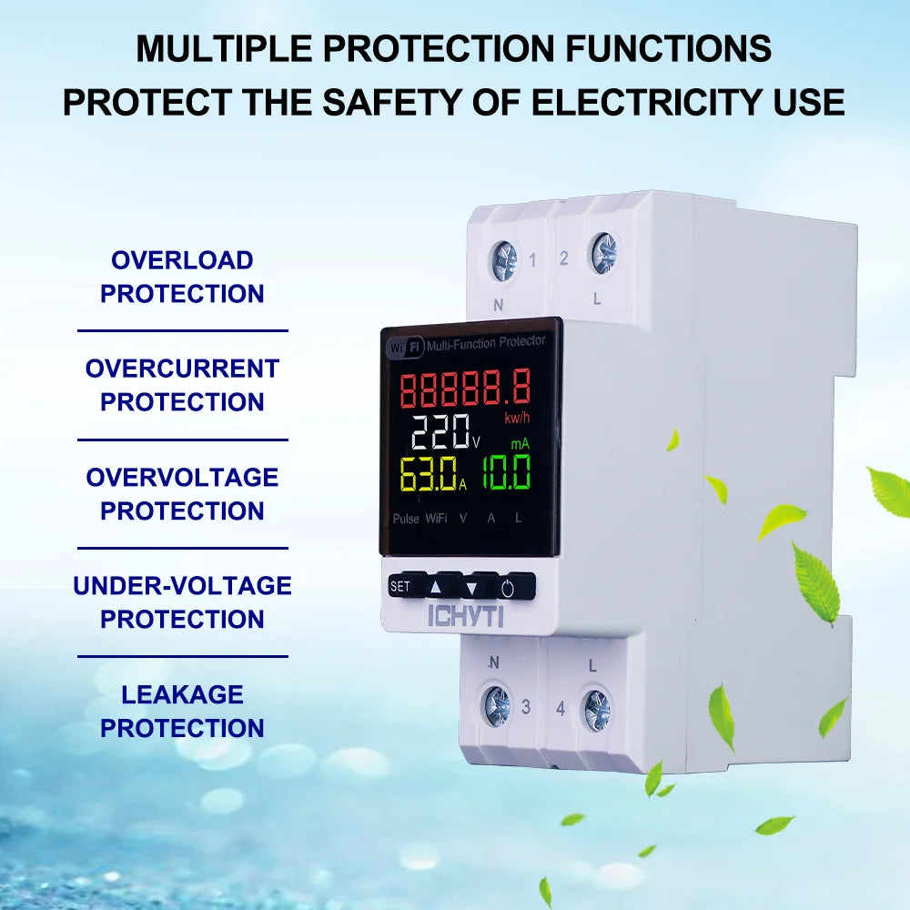 Single Phase WiFi Voltage Protector CHVP-63 63A 220V DIN Rail