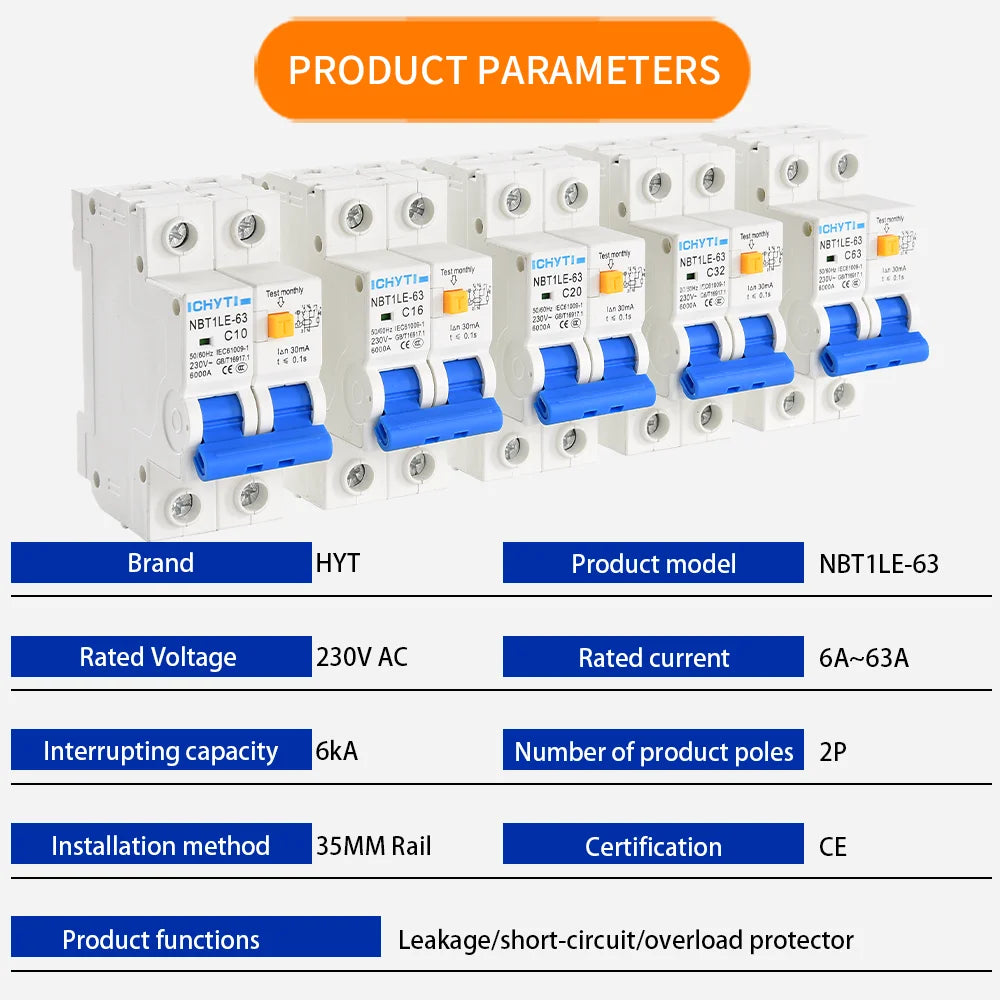 NBT1LE-63 Mini RCBO Circuit Breaker 1P+N 25A 230V 6kA 30mA