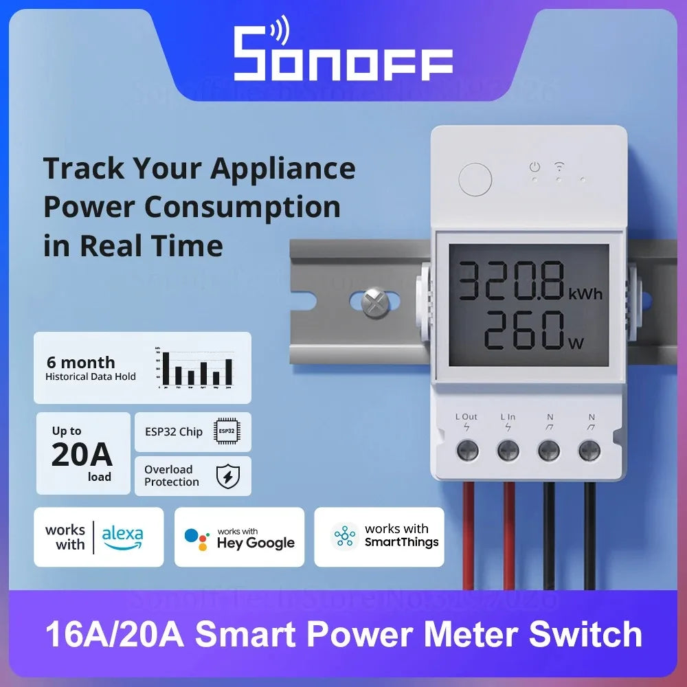 SONOFF POW R3 SONOFF POW Elite 20A Wifi Power Meter 16A Switch Power Consumption LCD Display Wireless Remote Control Via EWelink