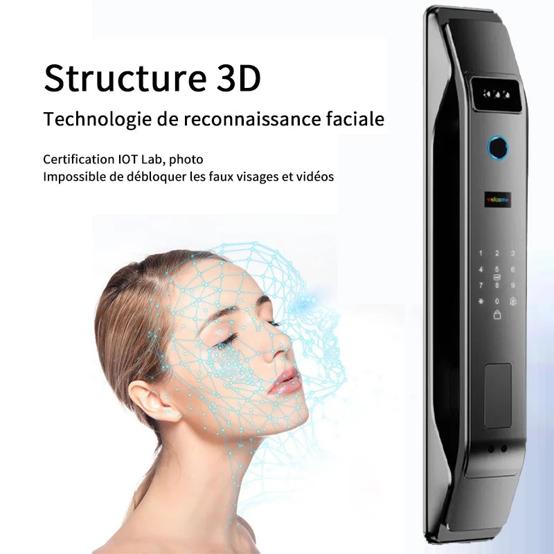 TUYA App 3D Facial Recognition WIFI Password Fingerprint Card Portable Visual Doorbell Monitoring Camera Electronic Door Lock
