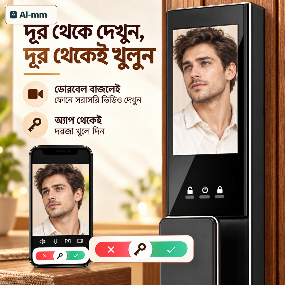 Wi‑Fi ফেস ও ফিঙ্গারপ্রিন্ট স্মার্ট ডোর লক